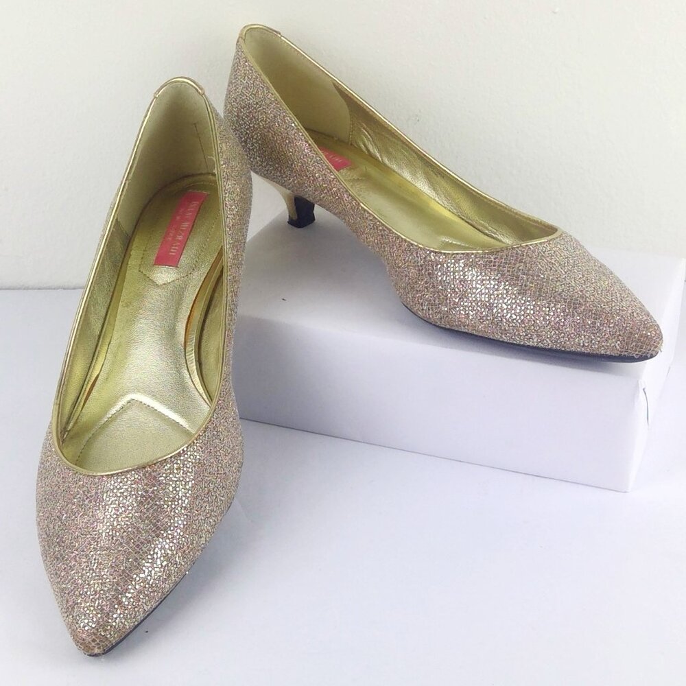 Isaac Mizrahi Sparkly Gold Gabriel Kitten Heel Pumps